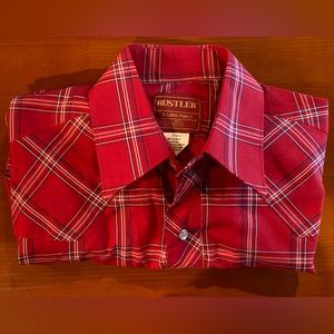 Rustler X-Long Tails Western Shirt Pearl Snap Button Up Red Plaid